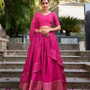 Rani Pink Chanderi Zari Weaving Work Border Lehenga