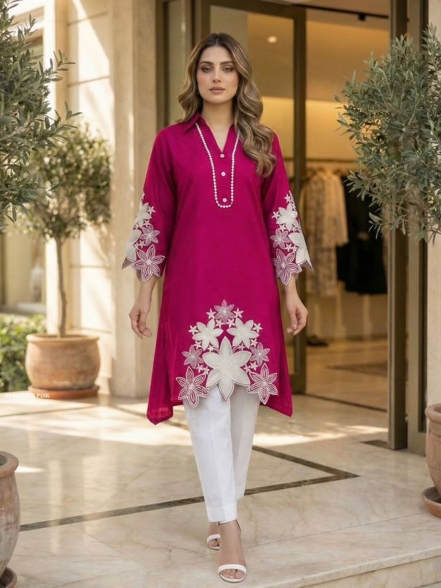 rani pink embroidery cutwork k 1773297105 Rani Pink Embroidery Cutwork Kurti Pant Set