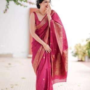 Rani Pink Festive Wear Silk Blend Saree With Zari Pallu