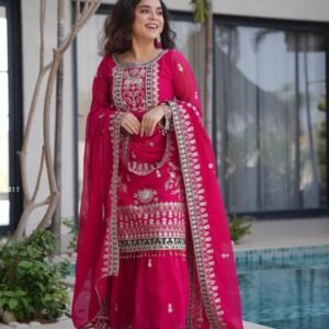 Rani Pink Fox Georgette Sequence Work Sharara Suit