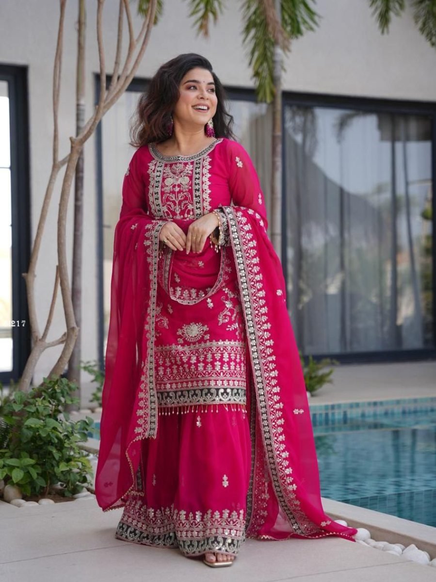 rani pink fox georgette sequen 1772527963 Rani Pink Fox Georgette Sequence Work Sharara Suit