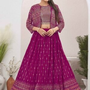 Rani Pink Georgette Readymade Lehenga With Jacket