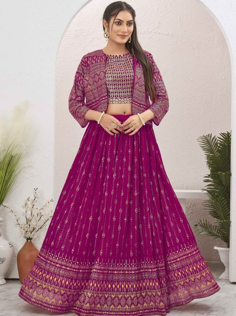 rani pink georgette readymade 1713876545 Rani Pink Georgette Readymade Lehenga With Jacket