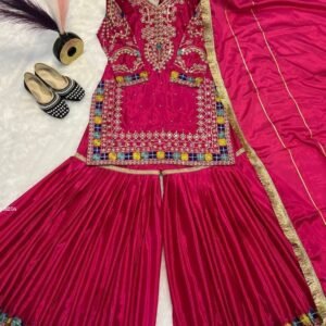 Rani Pink Heavy Chinon Embroidery Work Suit