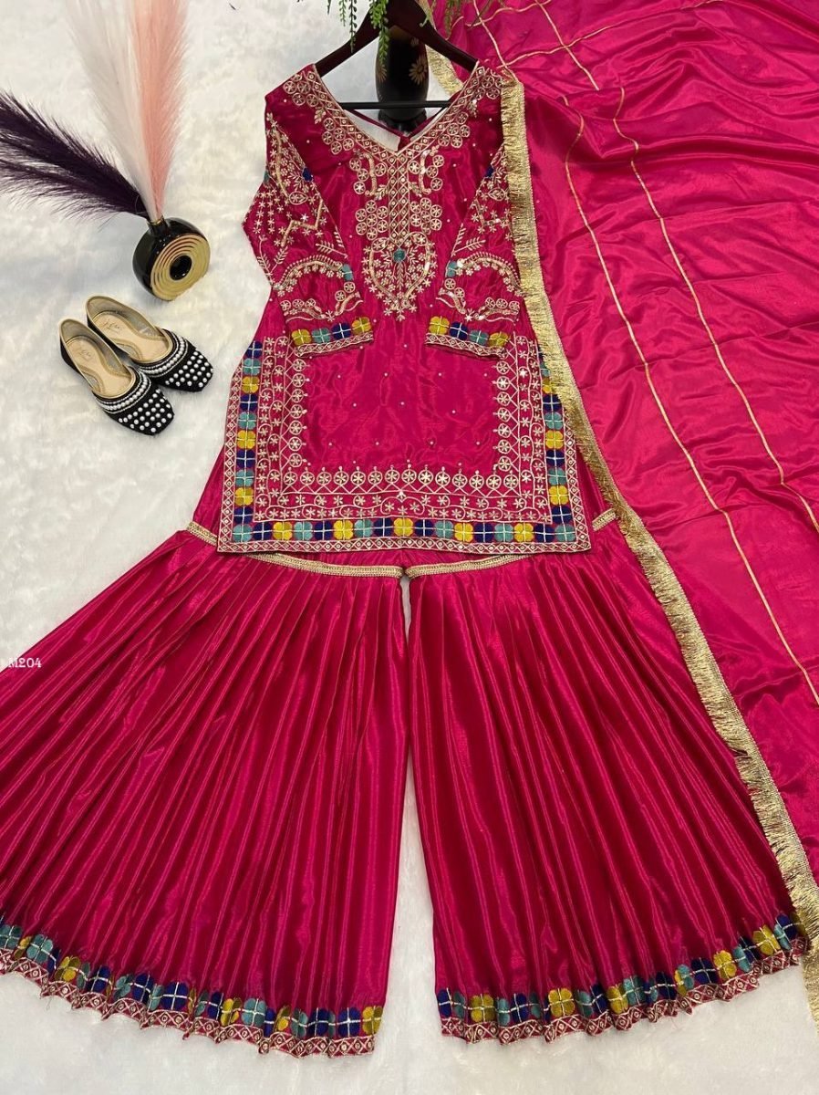 rani pink heavy chinon embroid 1771238606 Rani Pink Heavy Chinon Embroidery Work Suit