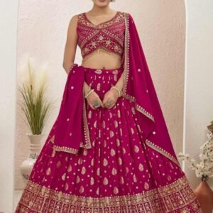 Rani Pink Jacquard Dola Silk Lehenga Choli Set for Engagement