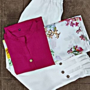 Rani Pink Kurti With Crepe Fabric Dupatta