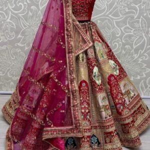 Rani Pink Silk Fabric Dori Embroidery Work Peacock Print Wedding Lehenga