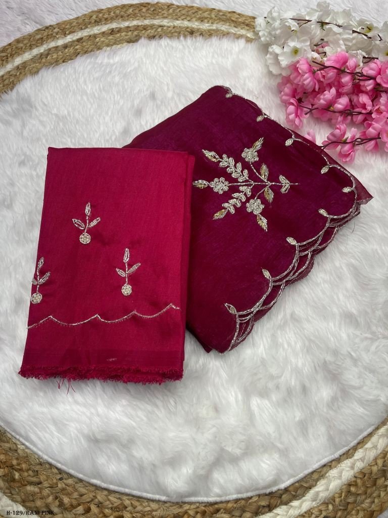 rani pink silk saree with sequ 1725960072 Rani Pink Silk Saree With Sequence Work