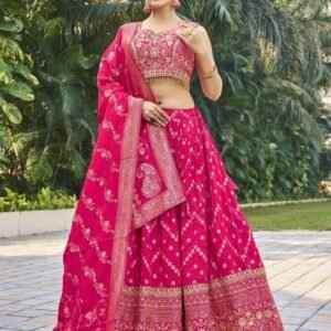 Rani pink Viscose Jacquard Silk Lehenga Choli Set