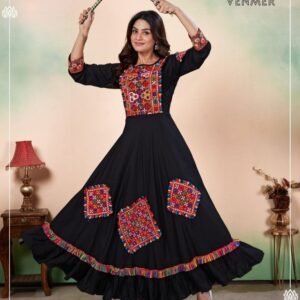 Rayon Anarkali Black Color Kurtis with Gamthi Work