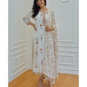 Rayon cotton printed lace work with and latkan kurti pant set