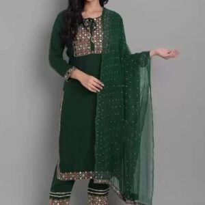 Rayon Embroidery Green Kurti Pant Set With Dupatta
