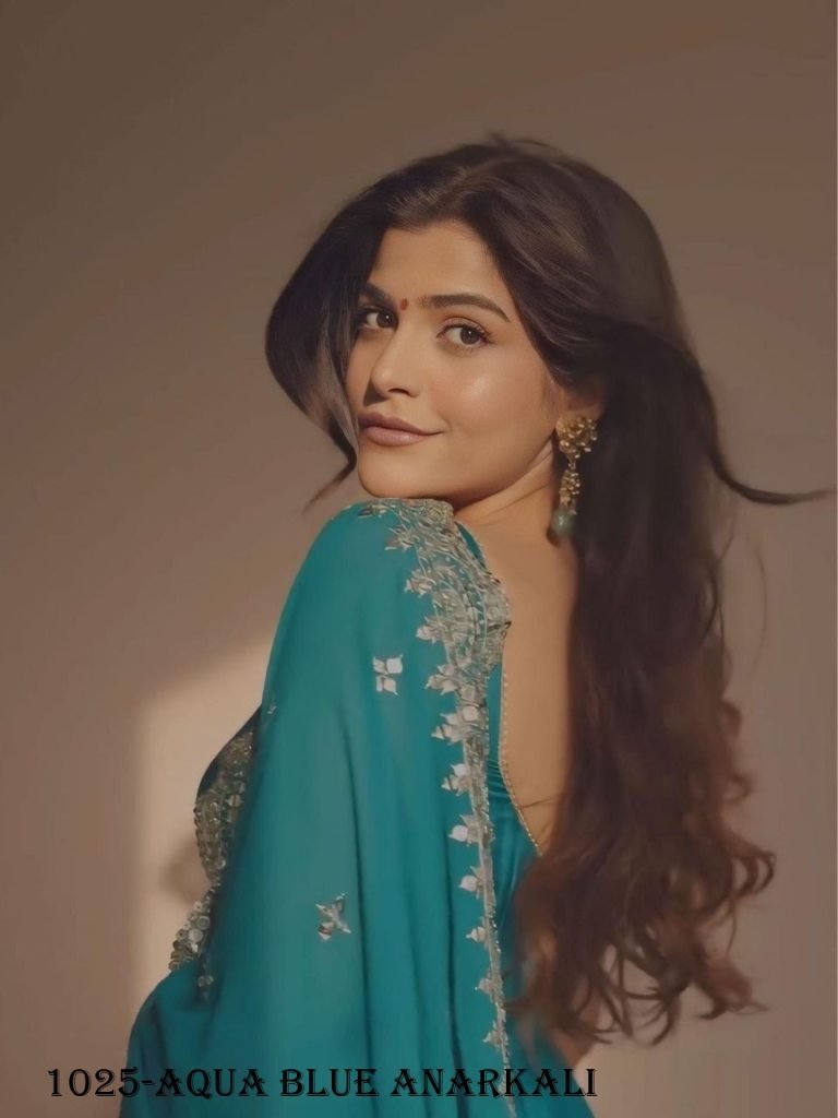 readymade aqua blue georgette 1716880203 Readymade Aqua Blue Georgette Anarkali Gown