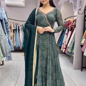 Readymade Digital Printed Georgette Bandhani Gown