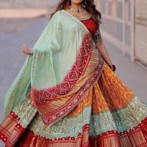 Real Mirror Work And Digital Printed Butter Silk Lehenga Choli