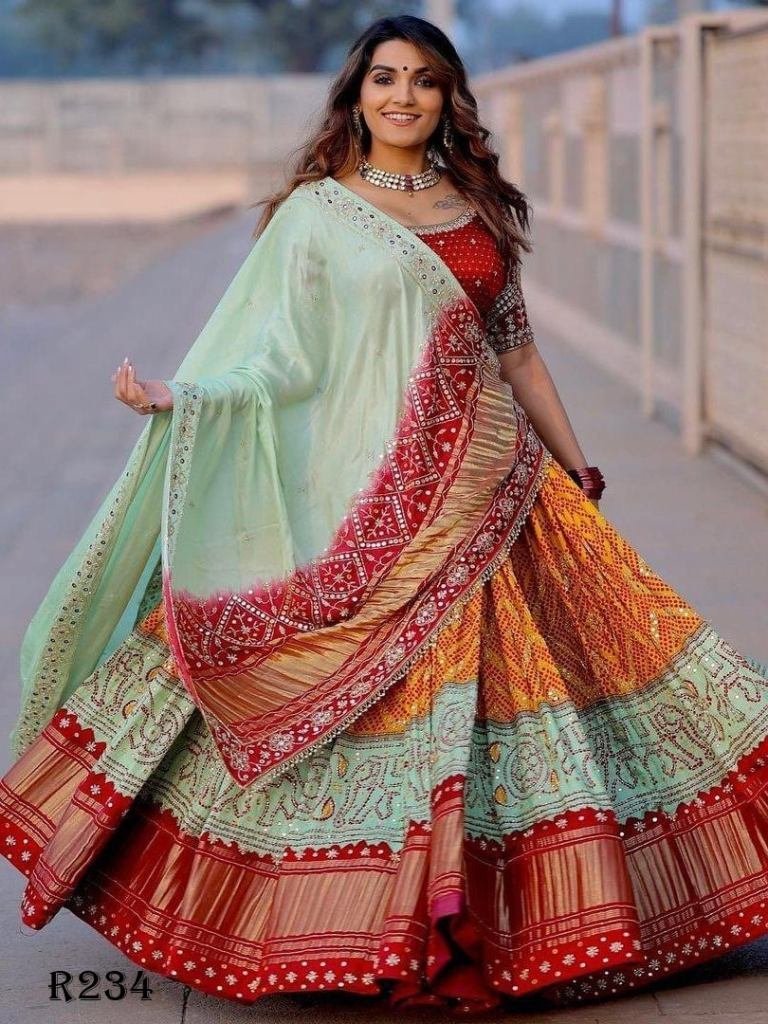 real mirror work and digital p 1723281360 Real Mirror Work And Digital Printed Butter Silk Lehenga Choli