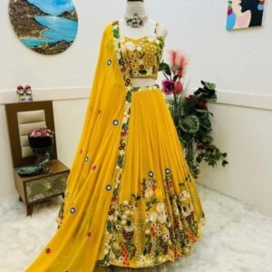 Real Modeling Yellow Georgette Lehenga Choli