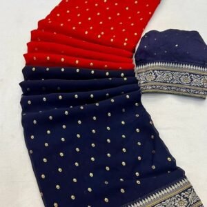 Red and Black Color Heavy Georgette Saree With foil print
