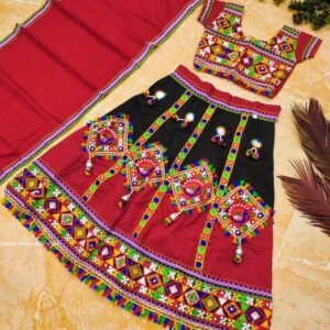 Red And Black Navratri Traditional Lehenga For Kids