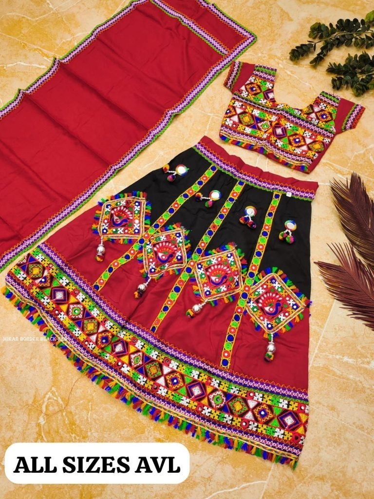 red and black navratri traditi 1716869429 Red And Black Navratri Traditional Lehenga For Kids