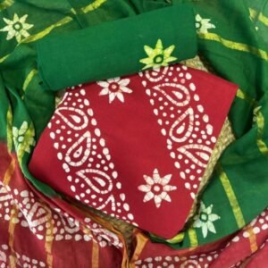 Red And Green Wax Batik Pure Cotton Dress Material