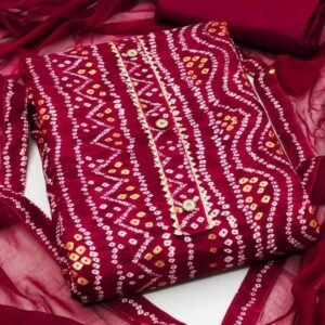 Red Bandhani Bombay Cotton Printed Dress Material