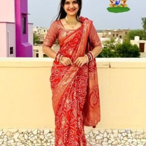 Red Bandhani Printed Soft Muslin Silk Saree