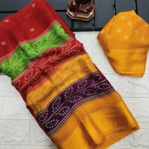 Red Bandhej Print Moss Chiffon Saree