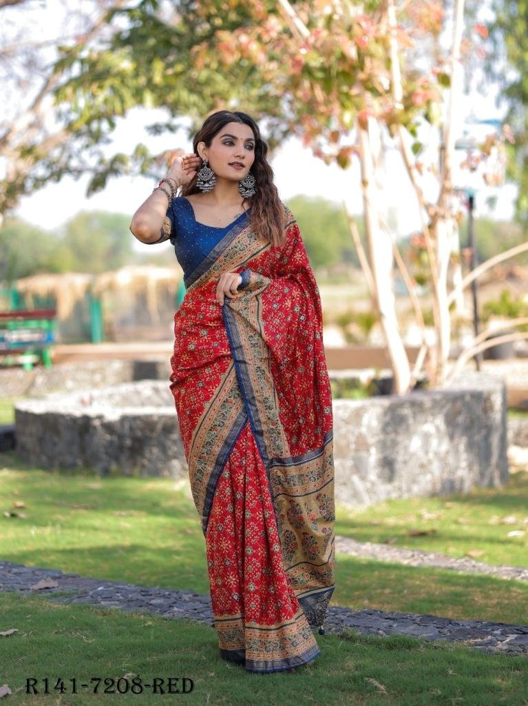 red beautiful wedding foil pri 1720768952 Red Beautiful Wedding Foil Printed Dola Silk Saree With One Meter Blouse