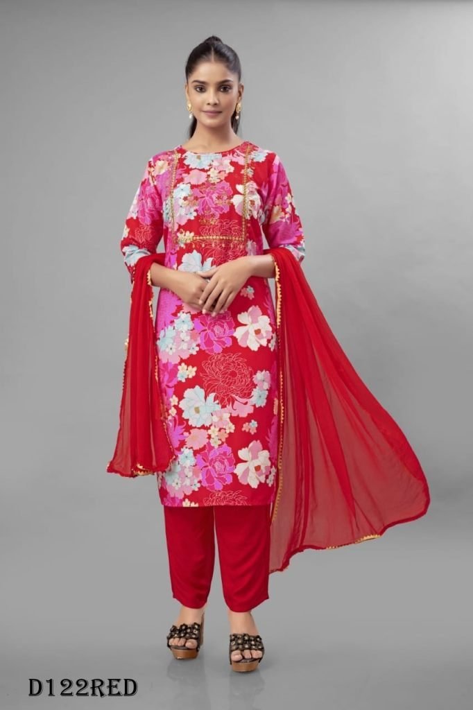 red color floral printed fancy 1718888427 Red Color Floral Printed Fancy Kurti Pant With Dupatta