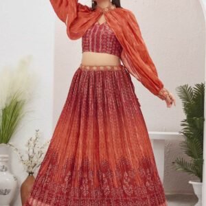 Red color Silk Blend Crushed Readymade Lehenga Choli