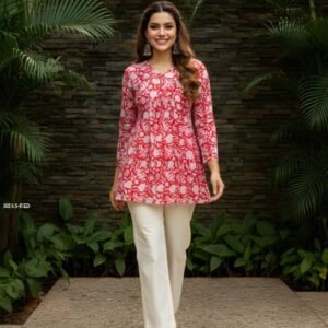 Red Cotton Printed Summer Wear Top