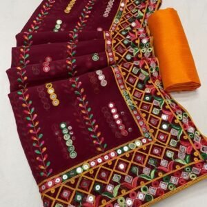 Maroon Designer Georgette Saree With Blouse