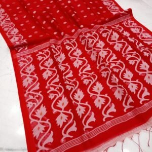 Red Designer Maslin Jamdani Saree
