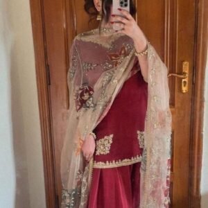 Red Designer Sequence And Embroidery Gharara Suits