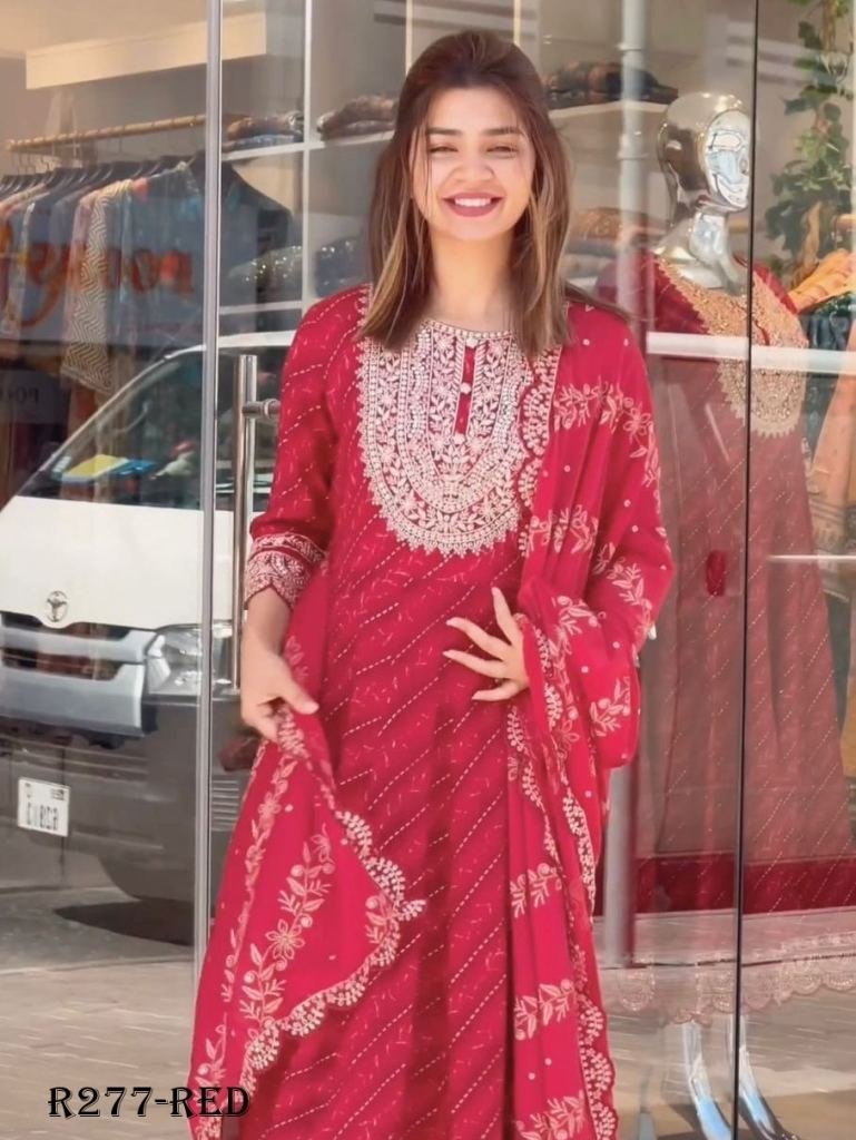 red digital printed and embroi 1725532000 Red Digital Printed and Embroidery Work Georgette Anarkali Gown