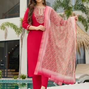 Red Embroidered Kurta Set with Printed Dupatta