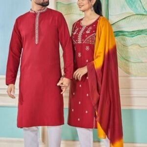 Red Embroidery Work Readymade Couple Combo Set