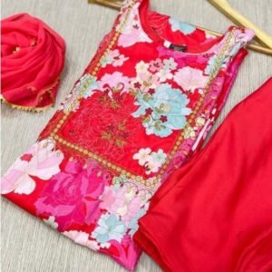 Red Fancy Flower Printed Pure Rayon Kurti