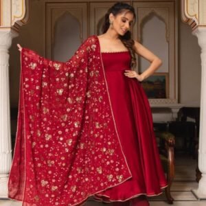 Red Georgette Anarkali suits with dupatta