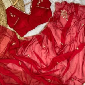 Red Handwork Soft Organza Saree