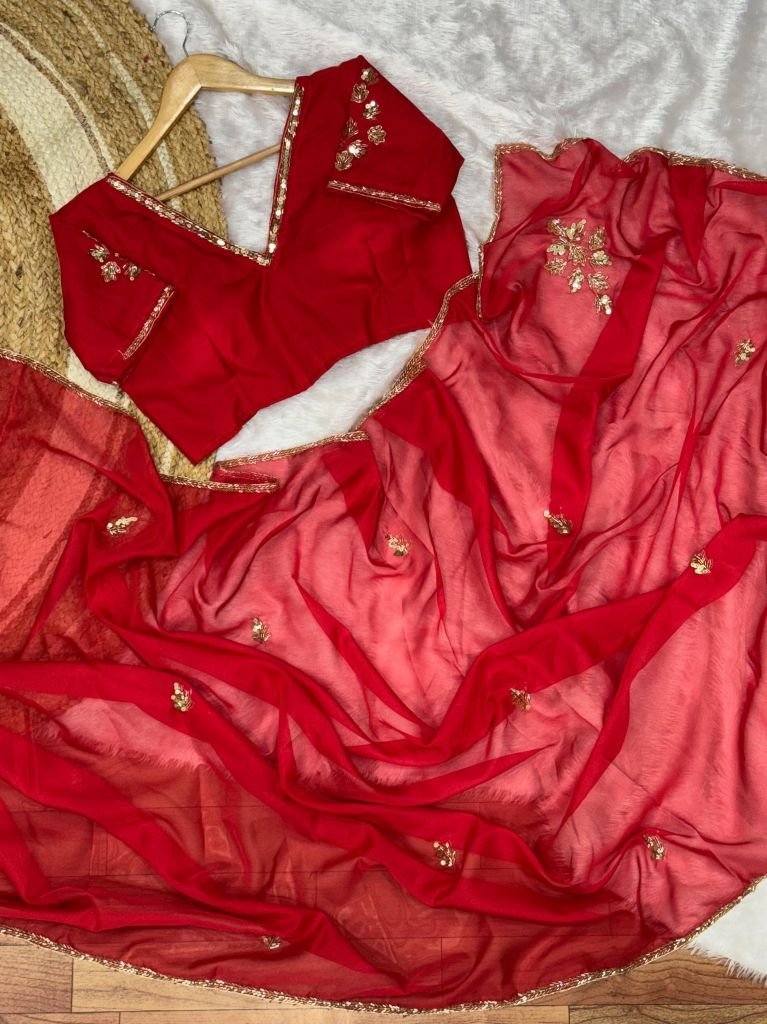 red handwork soft organza sare 1737797606 Red Handwork Soft Organza Saree