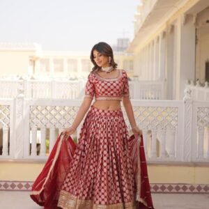 Red High Grade Pure Viscose Jacquard Lehenga Choli