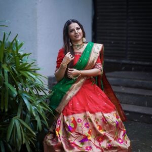 Red Paithani Jacquard Silk Lehenga Choli With Hand Work Blouse