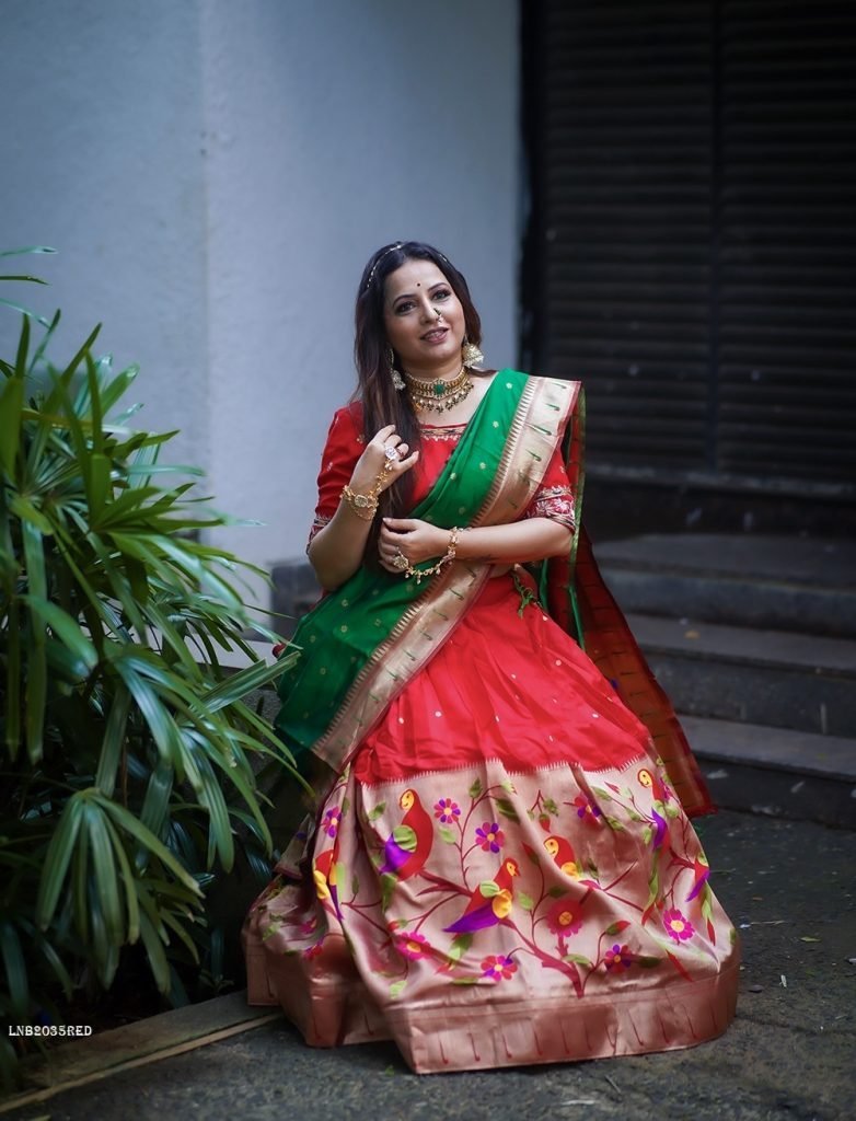 red paithani jacquard silk leh 1712981070 Red Paithani Jacquard Silk Lehenga Choli With Hand Work Blouse