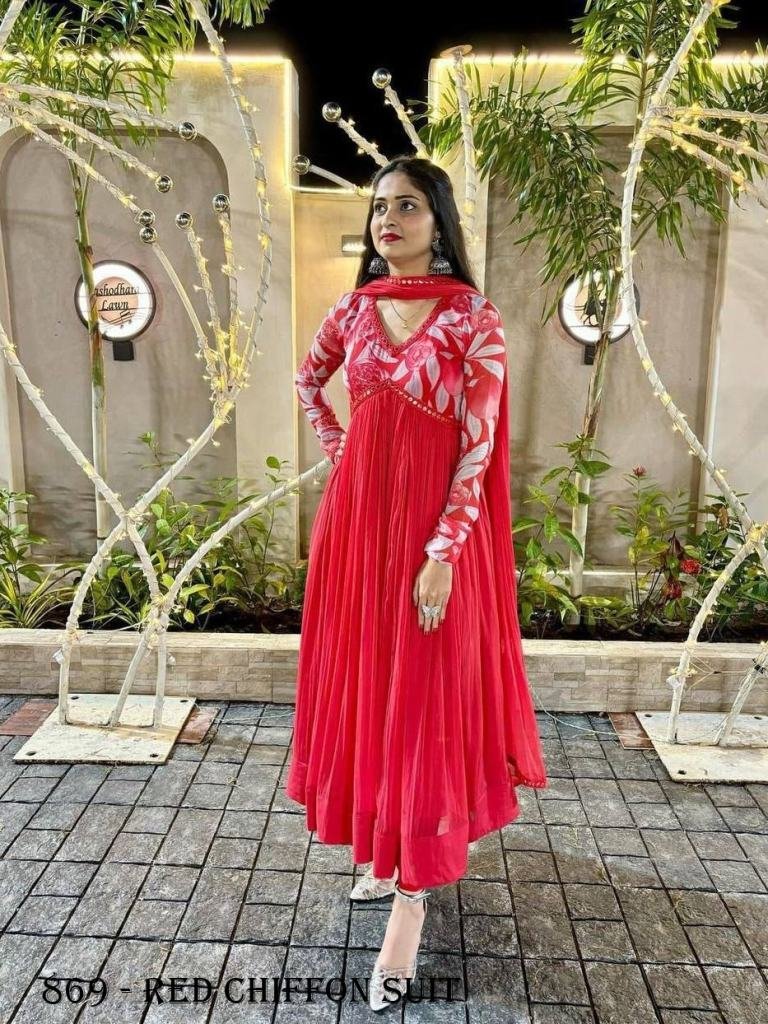 red party wear alia cut chiffo 1716803287 Red Valentine Alia Cut Chiffon Kurtis