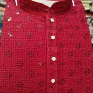 Red Rayon Sequence Work Kurta And Pyjama