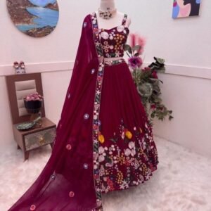 Red Real Modeling Georgette Lehenga Choli