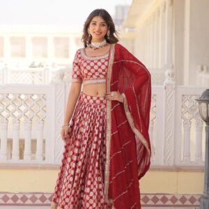 Red Sequence Embroidered Lehenga Choli With 3 5 Meter Flair